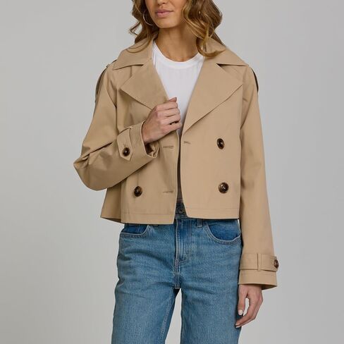 Steve Madden Women's Oversized Cropped Lapel Jacket — Relaxed Fit, Double-Breasted Spring Trench Coat in Kuwait