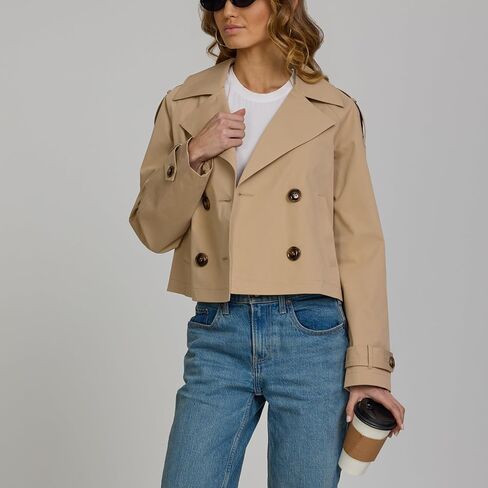 Steve Madden Women's Oversized Cropped Lapel Jacket — Relaxed Fit, Double-Breasted Spring Trench Coat in Kuwait