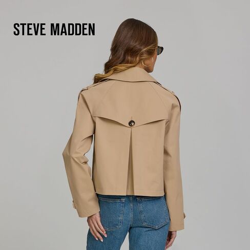 Steve Madden Women's Oversized Cropped Lapel Jacket — Relaxed Fit, Double-Breasted Spring Trench Coat in Kuwait