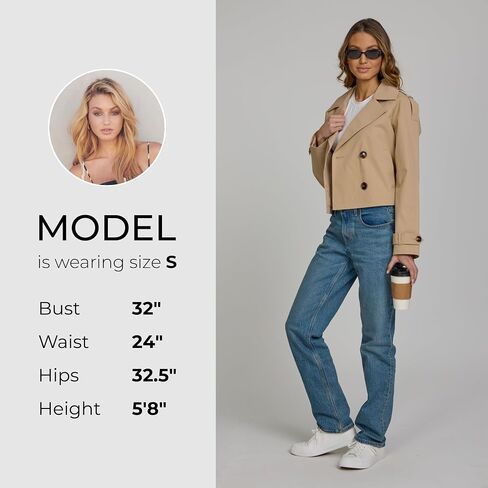Steve Madden Women's Oversized Cropped Lapel Jacket — Relaxed Fit, Double-Breasted Spring Trench Coat in Kuwait