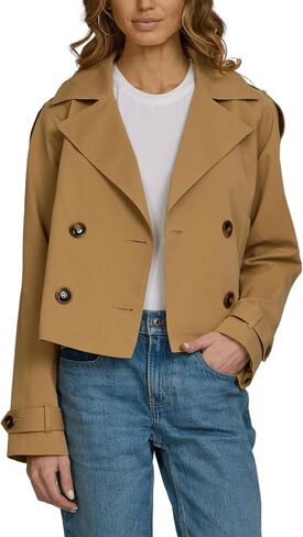 Steve Madden Women's Oversized Cropped Lapel Jacket — Relaxed Fit, Double-Breasted Spring Trench Coat in Kuwait