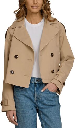 Steve Madden Women's Oversized Cropped Lapel Jacket — Relaxed Fit, Double-Breasted Spring Trench Coat in Kuwait