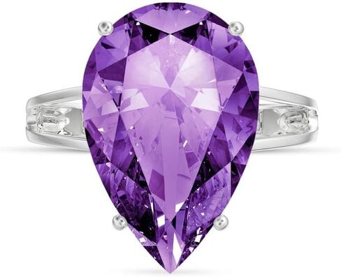 Galaxy Gold GG 925 Sterling Silver Ring with Pear-shaped Amethyst Ring - Size 10.0 0 in Saudi Arabia
