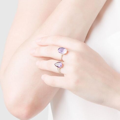 Galaxy Gold GG 925 Sterling Silver Ring with Pear-shaped Amethyst Ring - Size 10.0 0 in Saudi Arabia