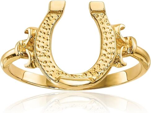 IceCarats 14K Solid Yellow Gold Horseshoe Statement Fashion Ring 2mm Slim Band Polished, Textured in Kuwait