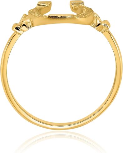 IceCarats 14K Solid Yellow Gold Horseshoe Statement Fashion Ring 2mm Slim Band Polished, Textured in Kuwait