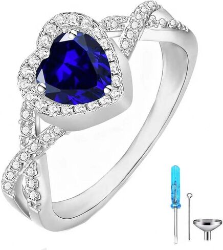 Birthstone Cremation Urn Rings for Ashes for Women 925 Sterling Silver Heart Cut Gemstone with Moissanite Urn Keepsake Ring Memorial Cremation Jewelry Hold Loved Ones Ashes in Saudi Arabia