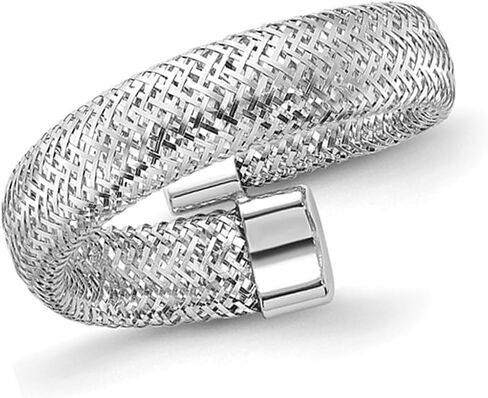14K Rhodium Plated Gold Mesh Stretch Bypass Ring Band in Kuwait