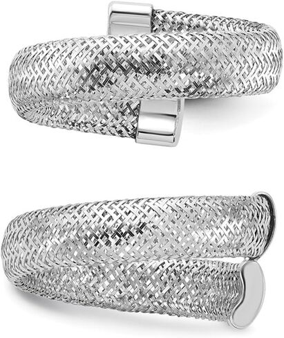 14K Rhodium Plated Gold Mesh Stretch Bypass Ring Band in Kuwait