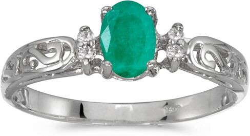 10k White Gold Oval Emerald And Diamond Ring in Kuwait