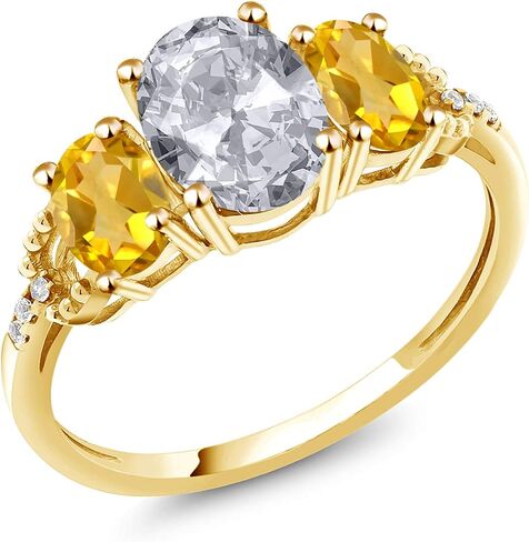 Gem Stone King 2.44 Ct Oval White Topaz Yellow Citrine 10K Yellow Gold Ring in Kuwait