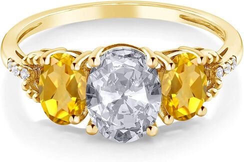 Gem Stone King 2.44 Ct Oval White Topaz Yellow Citrine 10K Yellow Gold Ring in Kuwait