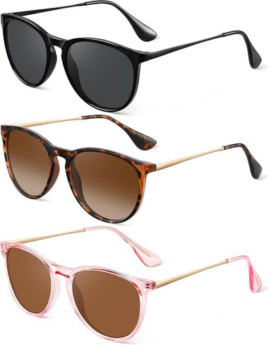 Polarized Sunglasses for Women - Vintage Round Sun Glasses Classic Retro Trendy Style with UV Protection in Kuwait