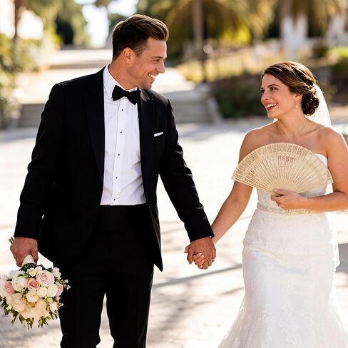 مجموعة مراوح قابلة للطي من خشب الصندل من Aodaer، 100 مراوح يد خشبية مع أكياس أورجانزا بيضاء وسلة منسوجة وشريط من الخشب العتيق مروحة قابلة للطي محمولة لصالح حفل ​​زفاف لديكور حفلات الزفاف in Kuwait