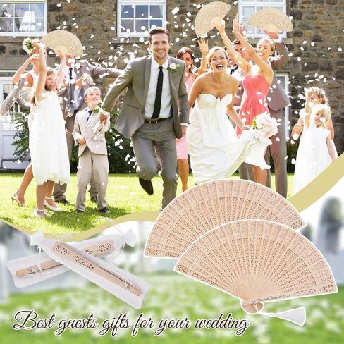 50Pcs Handheld Foldable Wedding Wooden Fans Personalized Custom Sandalwood Fans with Tassels and Organza Bags Wedding Favors for Guests Baby Shower Birthday Party Gift Bulk (50) in Saudi Arabia