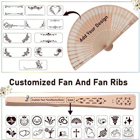 YSDZDM 50Pcs Personalized Fans for Wedding Guests Bulk Custom Wooden Hand Fan Foldable Wedding Favors for Guests Birthday,Party Favors with Organza Bags & Tassels in Kuwait
