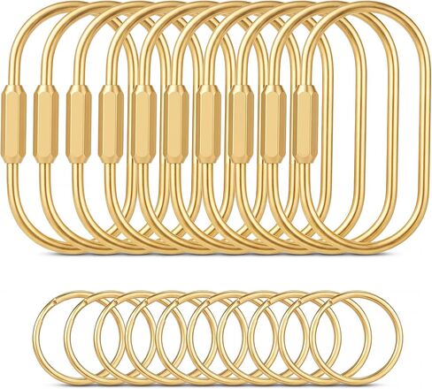 Tiezzi Gold Brass Key Rings, 10 Pack Keychain with 10 Flat Rings Carabiner Clip, Screw Lock Keys Organizer, Purse Bag Charms in Kuwait