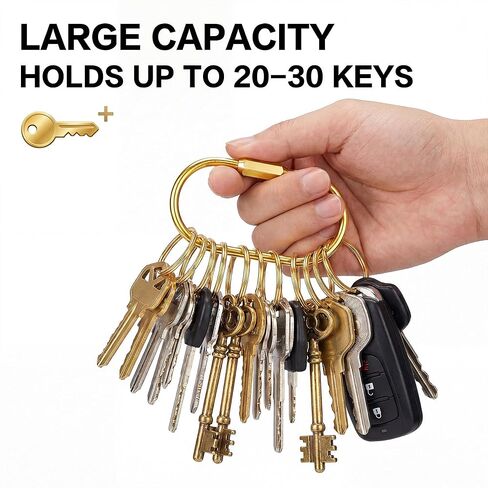 Tiezzi Gold Brass Key Rings, 10 Pack Keychain with 10 Flat Rings Carabiner Clip, Screw Lock Keys Organizer, Purse Bag Charms in Kuwait