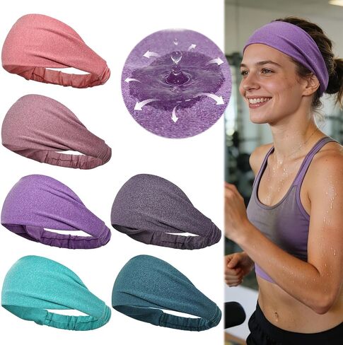 Dreamlover Sweat Headbands for Women, Non Slip Workout Headbands, Soft Stretchy Sports Headbands for Running, Yoga, Outdoor Work, 6 Pieces in Saudi Arabia
