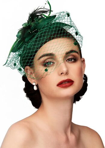 Tea Party Hat Fascinators Hats for Women Vintage Lace Mesh Floral Feather Hair Clip Headband with Veil for Church Wedding in Saudi Arabia