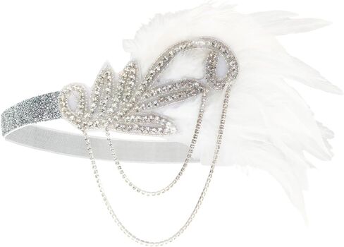 1920s Flapper Headband White Feather Headpiece Roaring 20s Feather Costumes Gatsby Headwear in Saudi Arabia