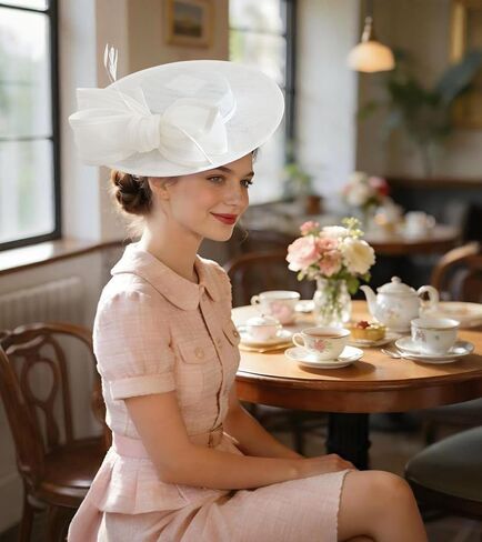 Kgromfy Fascinator Hat for Women Tea Party Hat Flat Top Church Hat Vintage Wedding Headband Fancy Lady Headwear for Derby in Saudi Arabia