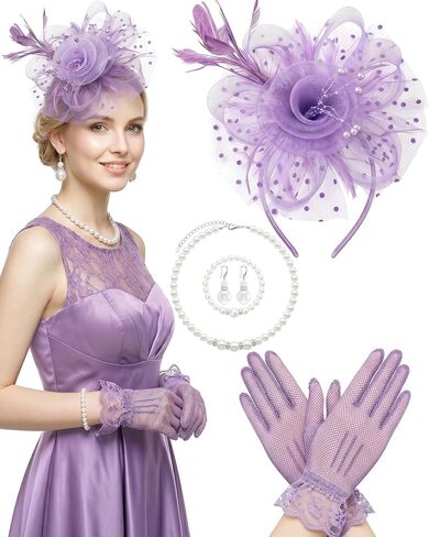 Fascinators Hat for Women Tea Party Fascinator Headband with Gloves Tea Party Accessories for Ladies in Saudi Arabia