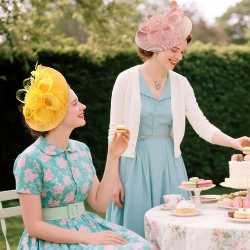DRESHOW Fascinators Hat Flower Mesh Feathers Hat with a Headband and a Clip 7.9" Tea Party Headwear for Women in Kuwait