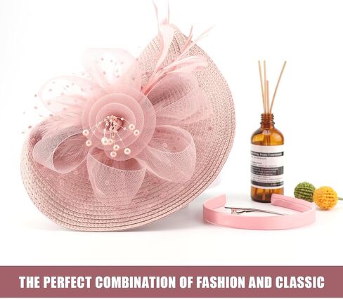 DRESHOW Fascinators Hat Flower Mesh Feathers Hat with a Headband and a Clip 7.9" Tea Party Headwear for Women in Kuwait