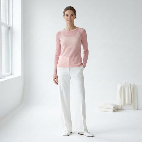 NPIA Certified 100% Pure Cashmere Crewneck Women's | Ultra-Fine Gossamer Summer Sweater | Sheer Long Sleeve Layering Top in Saudi Arabia