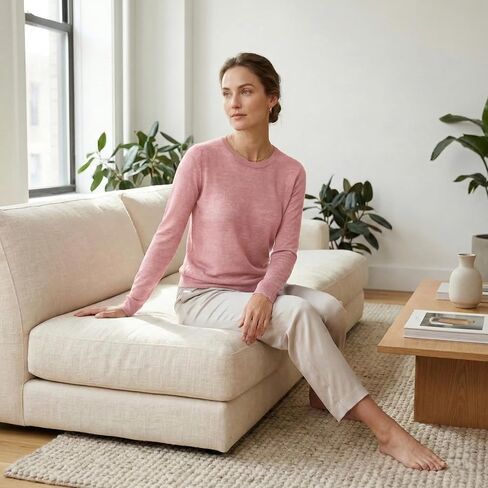 NPIA Certified 100% Pure Cashmere Crewneck Women's | Ultra-Fine Gossamer Summer Sweater | Sheer Long Sleeve Layering Top in Saudi Arabia