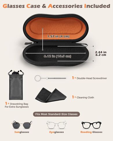 ProCase Sunglasses Case, Hard EVA Shell Shockproof Eyeglass Case for Men Women with Metal Hanging Hook and Velvet Lining, Travel Zipper Sport Glasses Holder Organizer Fathers Day Gift for Dad -Black in Kuwait