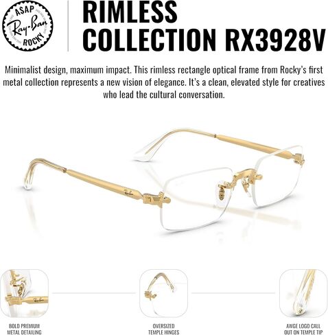 إطارات نظارات طبية مستطيلة الشكل من مجموعة Ray-Ban A$AP Rocky RX3928V، عدسات رمادية/تجريبية، 54 مم in Kuwait