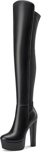 Castamere Women's Thigh High Block Heel Over The Knee Boots Platform Chunky Heel Boots Side Zipper Long Stretch Boots 5.9 Inches Heels in Kuwait
