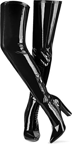 Women Thigh High Boots Chunky Heel Over The Knee Boots Patent Leather PU Stretchy Tall Boots Sexy Pointed Toe Fashion GOGO Boots Prom Party Knee High Boots in Saudi Arabia