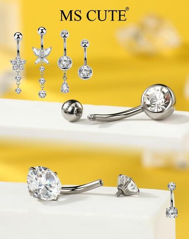 5PCS Belly Button Rings for Women 14G Dangle Navel Piercing Jewelry Set Surgical Stainless Steel Body Jewelry with CZ Butterfly Flower Teardrop Barbell for Beach Festival Daily in Saudi Arabia