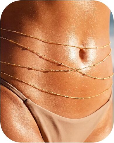 Hypoallergenic 18K Gold Waist Chains Set: 3 Pcs Waterproof 316L Surgical Stainless Steel Beaded Belly Body Chain Fashion Stomach Belt Hip Bikini Jewelry for Women in Saudi Arabia