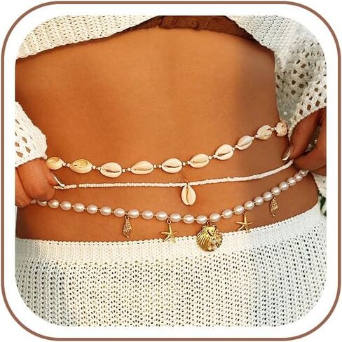 3PCS Gold Waist Chain for Women, Boho Layered 14K Gold Plated Belly Belt Chains Beach Waist Beads Chain, Body Chain for Women Summer Jewelrys Set in Kuwait