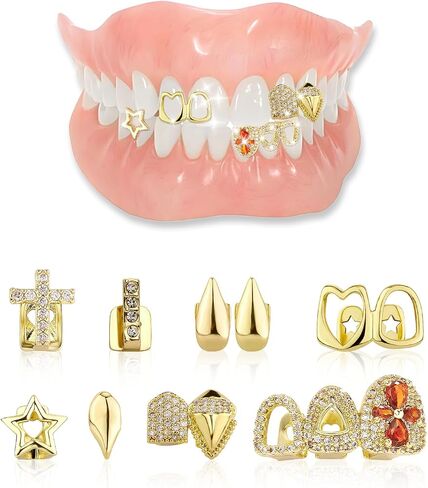 9PCS Gold Grills for Teeth, Grillz Jewelry Tooth Cap for Women & Men in Saudi Arabia