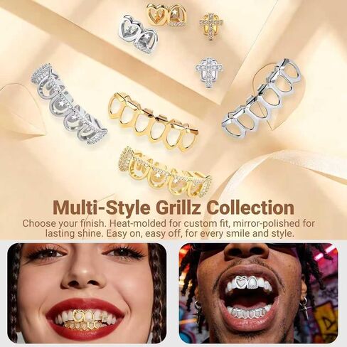 Grillz for Women Men, Hip Hop Grills for your teeth, Adjustable Tooth Covers, Dental Jewelry for Party Concert in Saudi Arabia