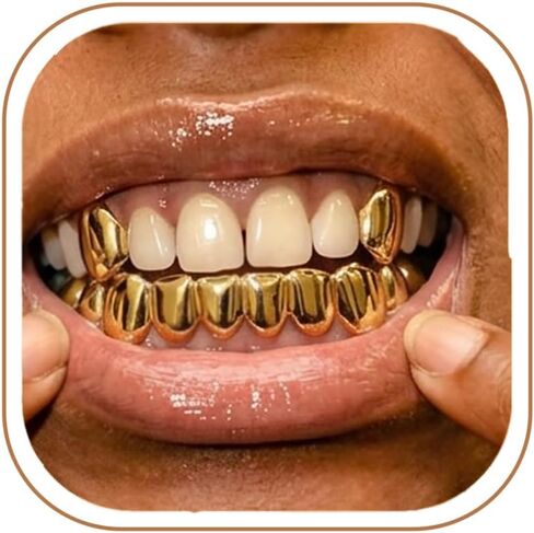 Longita 1set Gold Grills for Your Teeth Grillz for Women Teeth Men Gold Tooth Cap Grillz for Women Golden Mouth Grills Upper and Lower Tooth Jewelry Hip Hop Outfits Custom Accessory Halloween Party in Kuwait