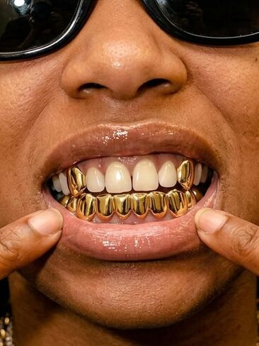 Longita 1set Gold Grills for Your Teeth Grillz for Women Teeth Men Gold Tooth Cap Grillz for Women Golden Mouth Grills Upper and Lower Tooth Jewelry Hip Hop Outfits Custom Accessory Halloween Party in Kuwait