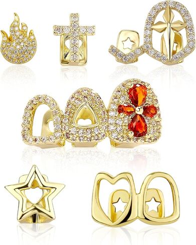 6PCS 14K Gold Grills for Your Teeth, Tooth Grillzs Jewelry Caps for Women & Men in Saudi Arabia