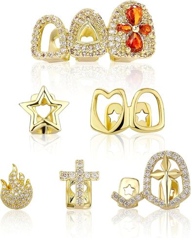6PCS 14K Gold Grills for Your Teeth, Tooth Grillzs Jewelry Caps for Women & Men in Saudi Arabia