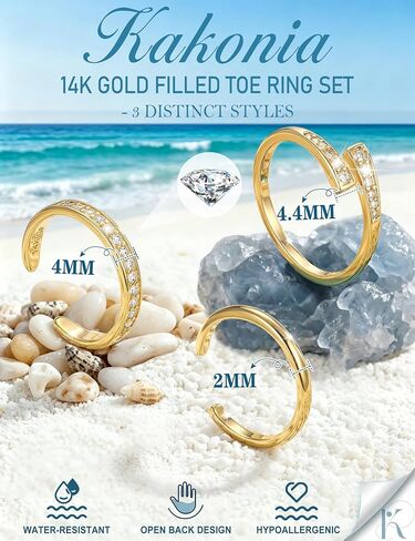 Kakonia 14K Gold Filled Toe Rings for Women Non Tarnish,Adjustable Open Band Toe Rings Trendy Set Dainty Flower CZ Waterproof Summer Beach Foot Jewelry for Women Vacation Gifts in Saudi Arabia