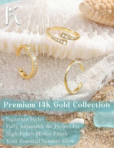 Kakonia 14K Gold Filled Toe Rings for Women Non Tarnish,Adjustable Open Band Toe Rings Trendy Set Dainty Flower CZ Waterproof Summer Beach Foot Jewelry for Women Vacation Gifts in Saudi Arabia