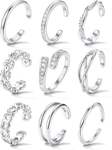 sailimue Gold Toe Rings for Women Non Tarnish- Adjustable 14K Gold Filled Toe Ring Silver Dainty Open Toe Rings Set Waterproof Summer Beach Foot Jewelry 9Pcs in Kuwait