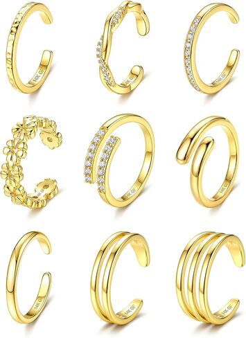 ORAZIO 14K Gold Filled Toe Rings for Women Non Tarnish Adjustable Open Band Toe Rings Set Dainty Silver Plated Flower CZ Waterproof Summer Beach Foot Jewelry Set for Women Vacation Gifts in Kuwait