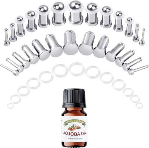 12-26Pcs Ear Stretching Kit 1-7mm/7.5-12mm Plugs for Ears Gauges with O-Rings Stainless Steel Gauge Stretching Kit with Aftercare Jojoba Oil Ear Expander Body Piercing Jewelry for Women Men in Kuwait