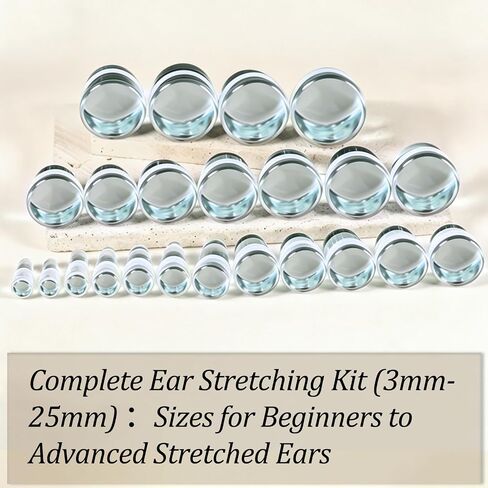 4Pcs Glass Ear Gauges Stretching Kit 3-25mm Plugs for Ears Gauges with Rubber Rings Single Flare Glass Ear Stretching Kit Ear Expander Body Piercing Jewelry for Women Men in Kuwait